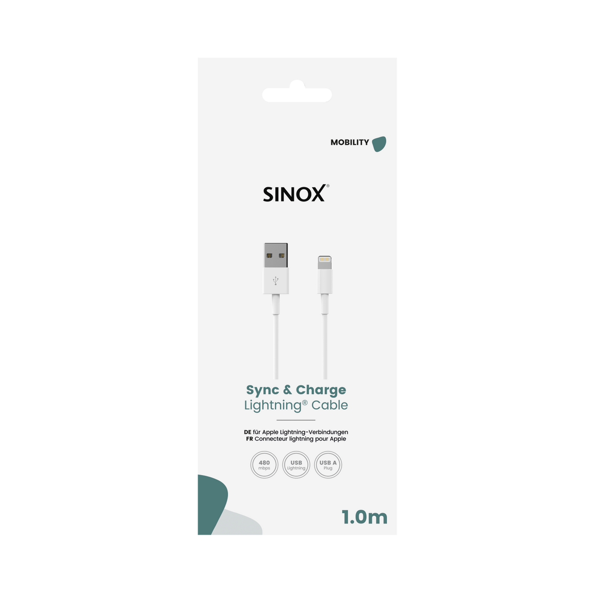 Sinox Lightning kabel. 1m. Hvid