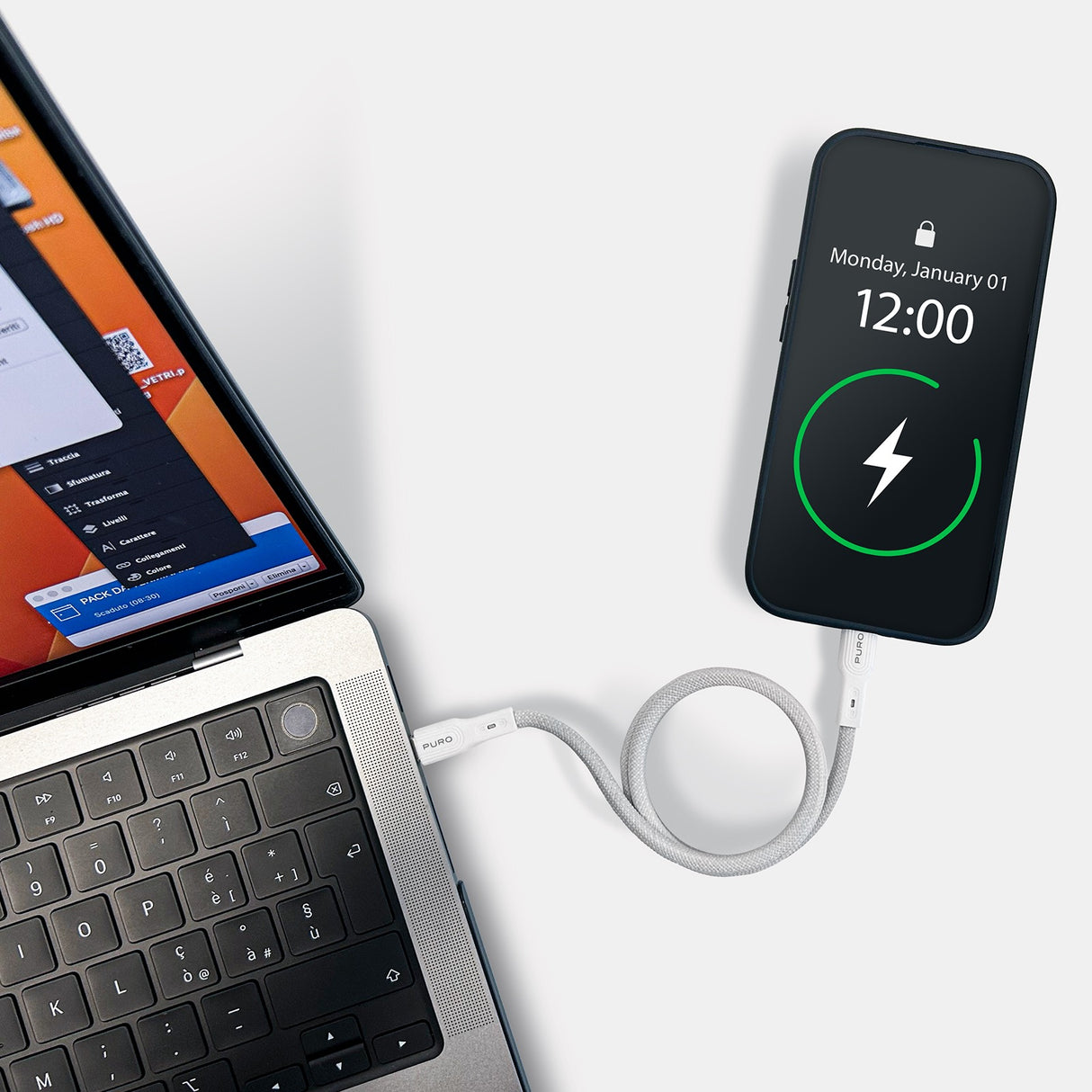 PURO USB-C til USB-C magnetisk kabel, 1 m