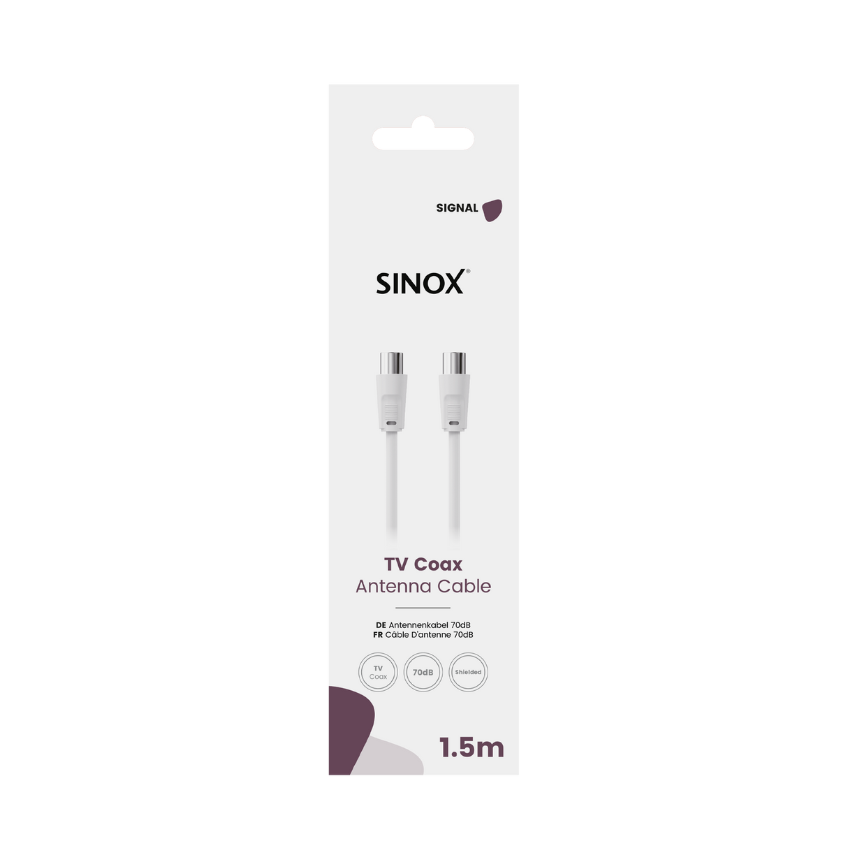 Sinox 70dB antennekabel. 1,5m. Hvid