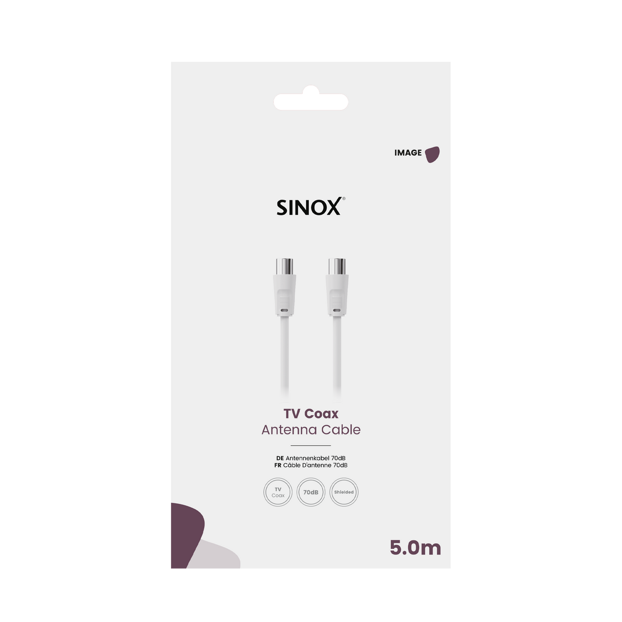 Sinox 70dB antennekabel. 5m. Hvid
