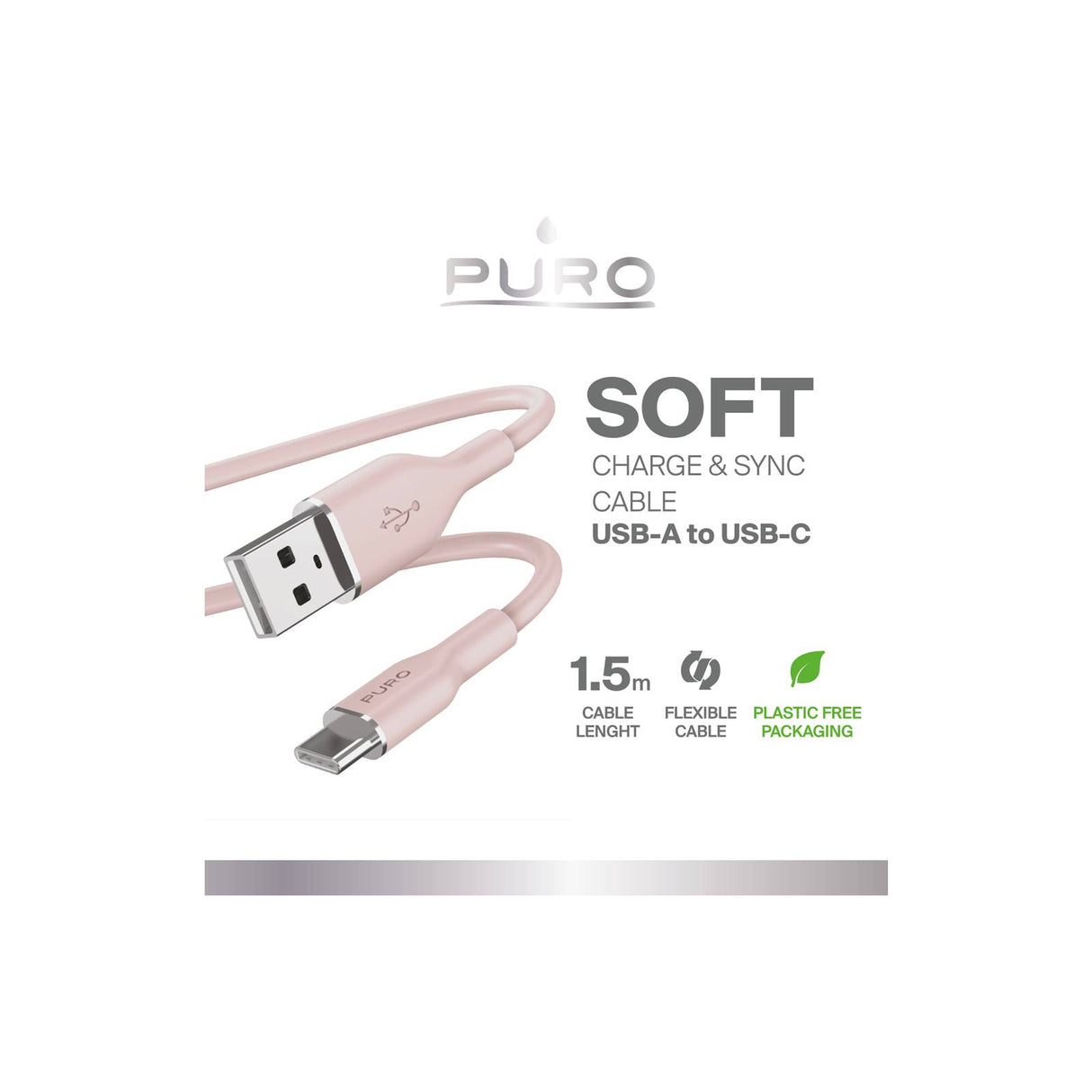 PURO Opladnings- og synkroniseringskabel SOFT fra USB-A til USB-C 1,5 m