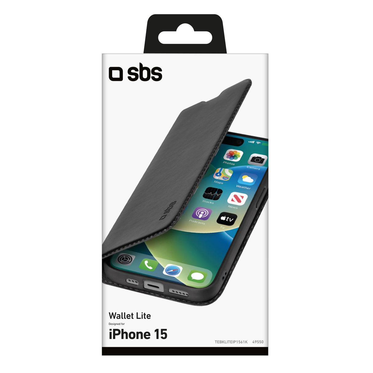 SBS Book Wallet Lite cover til iPhone 15®. Sort