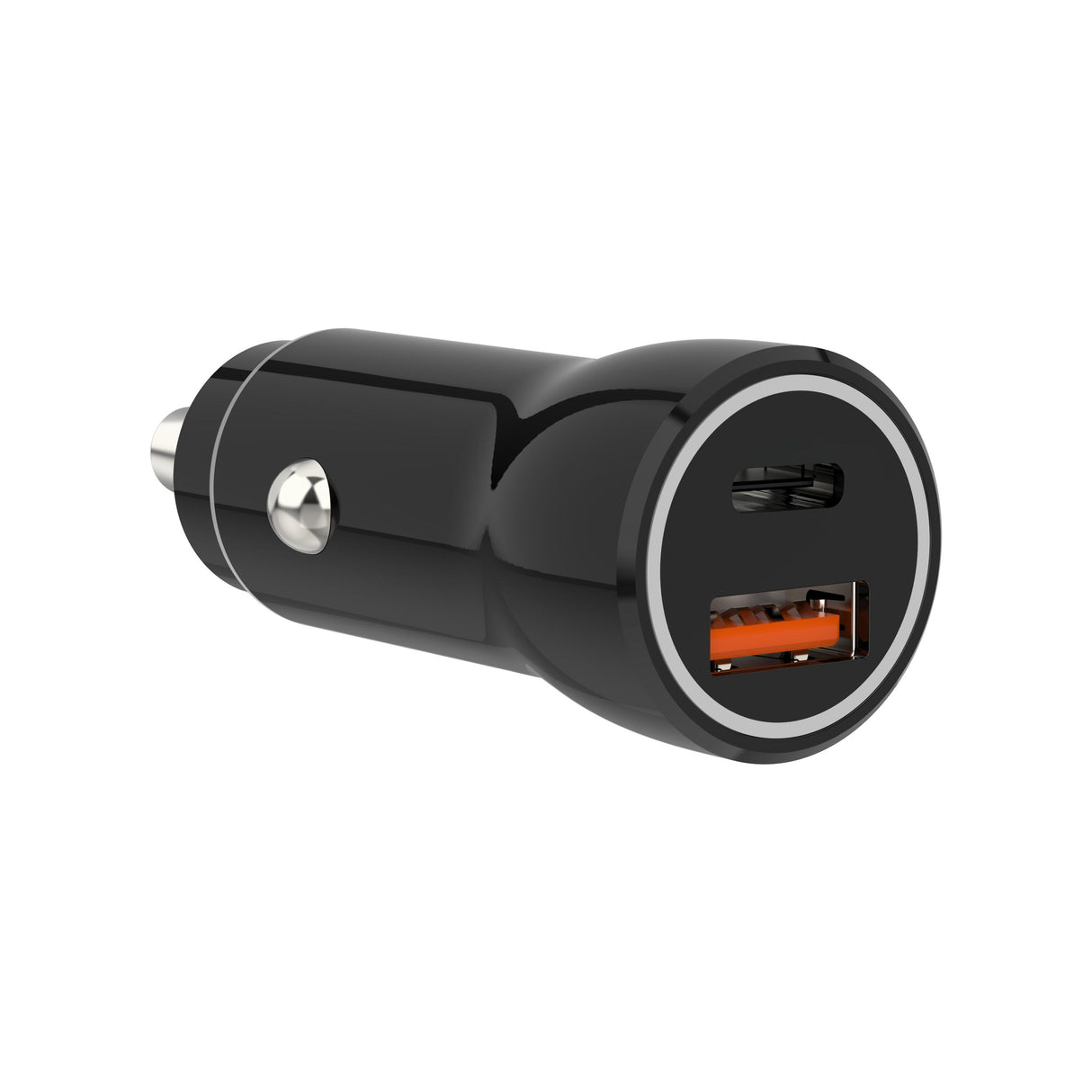 Sinox 12V dobbelt USB biloplader. USB A 18W + USB C 20W. Sort