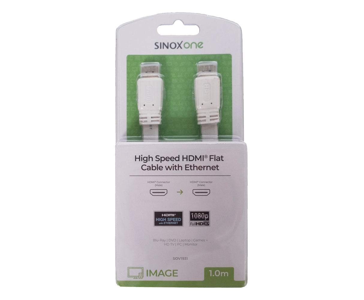 Sinox One HDMI™ Flat slim kabel. 1m. Hvid