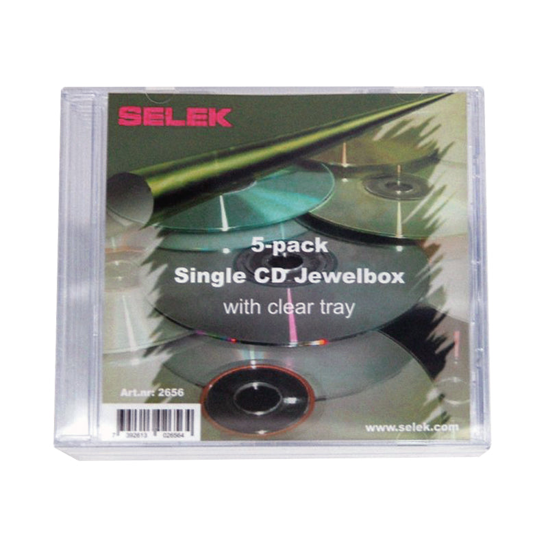 Selek CD boks med bakke. 5-pak. Gennemsigtig