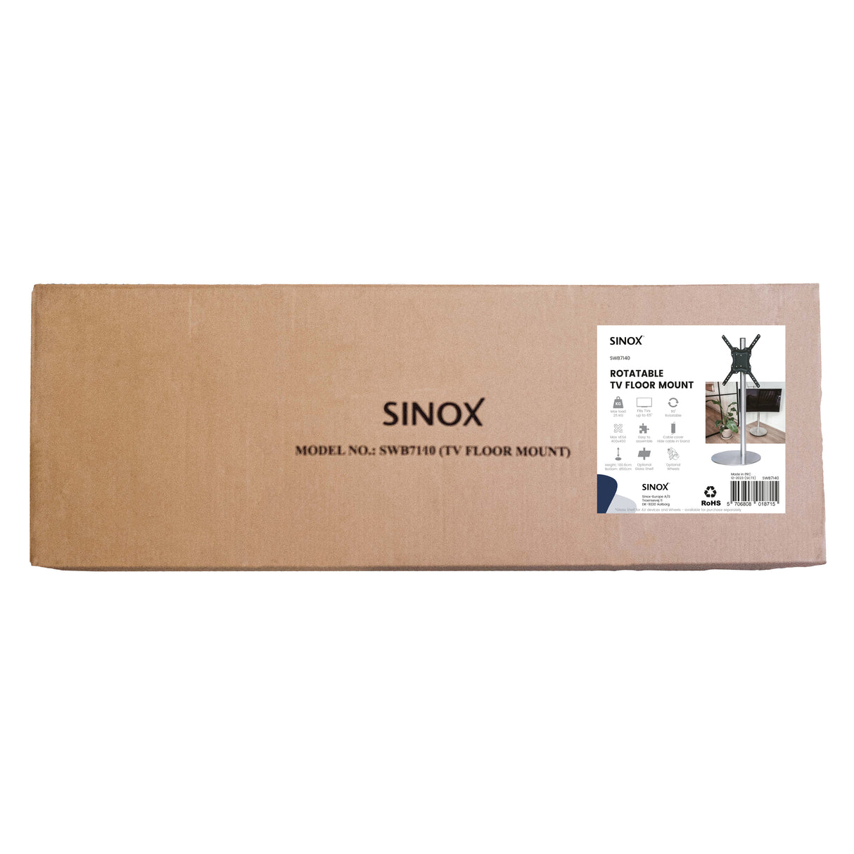 Sinox StandView TV gulvstand med hjul og drejbar top. 26"-65". Alu finish