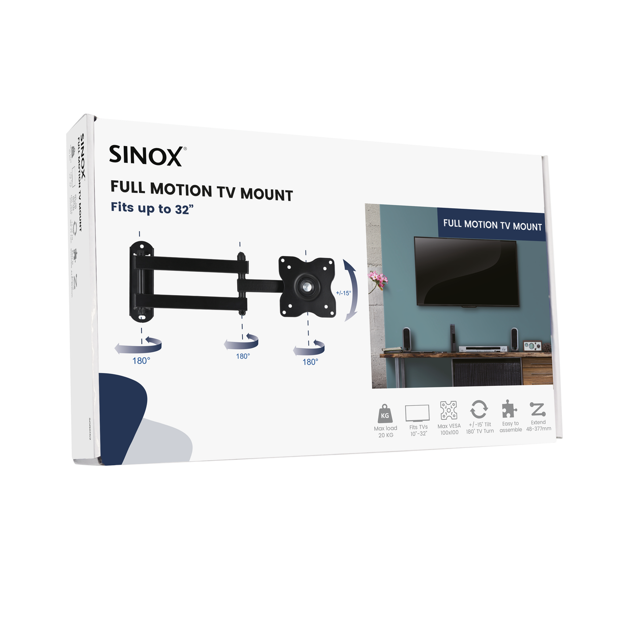 Sinox One TV vægbeslag. 10"-32". Sort