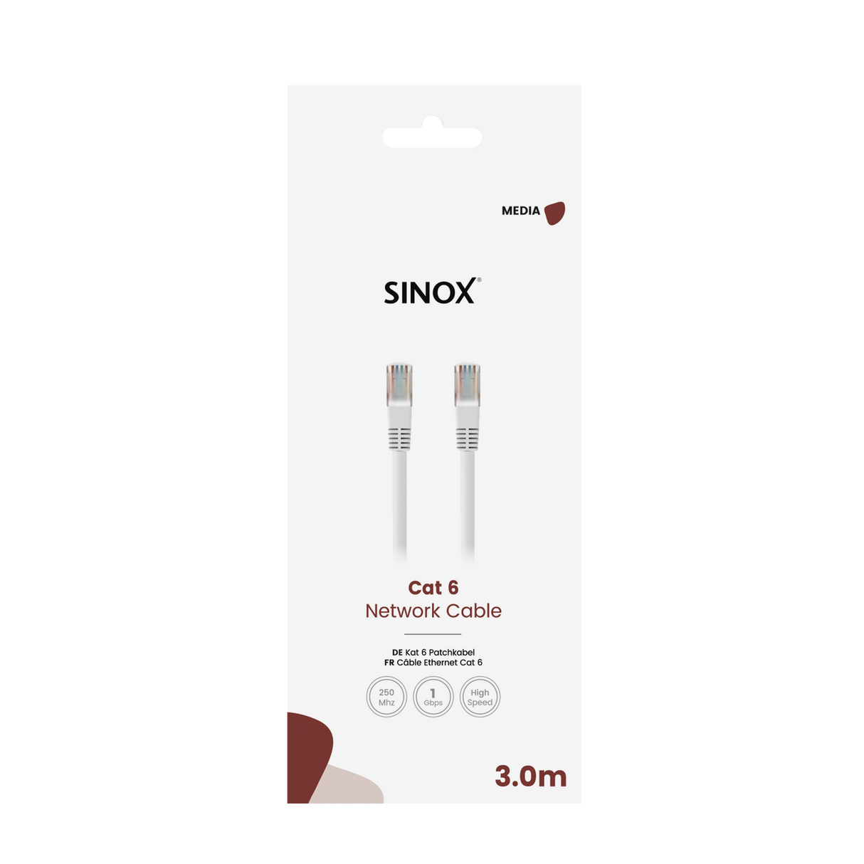 Sinox Cat6e netværkskabel. 3m. Hvid