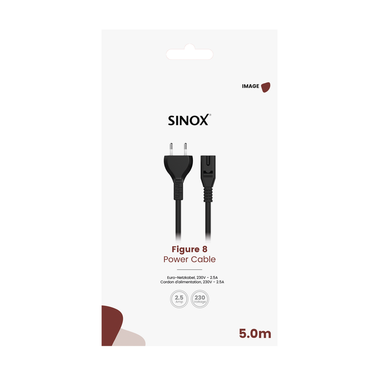 Sinox 8-tals strømkabel. 5m. Sort