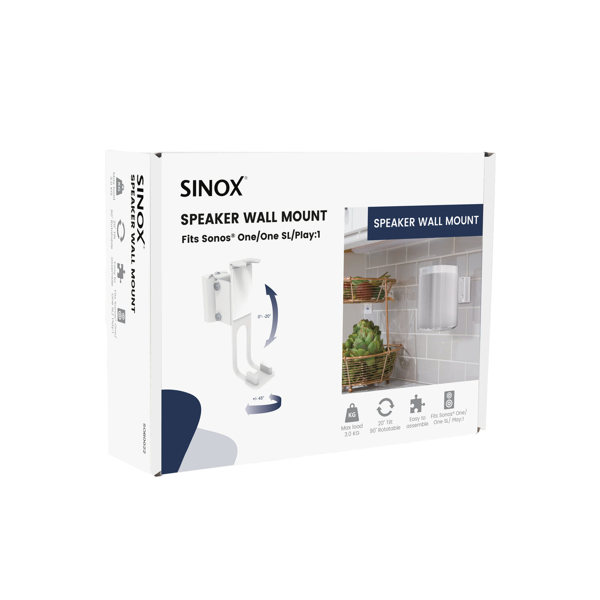 Sinox One SONOS® One, One SL, Play:1 højttalerbeslag. Hvid