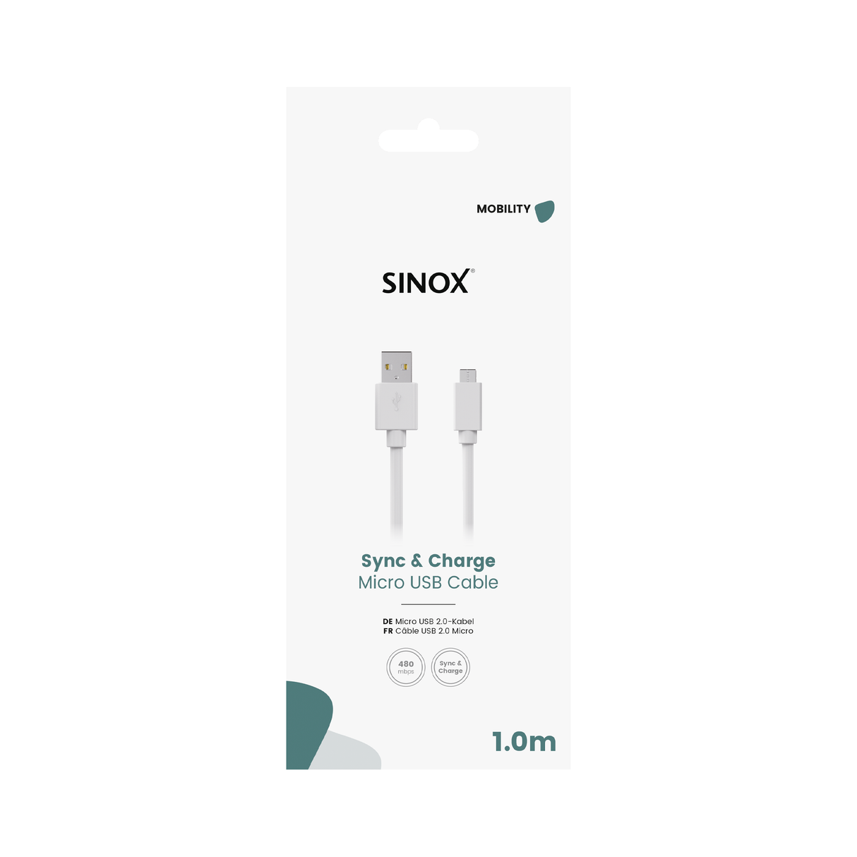 Sinox Micro USB til USB A kabel. 1m. Hvid