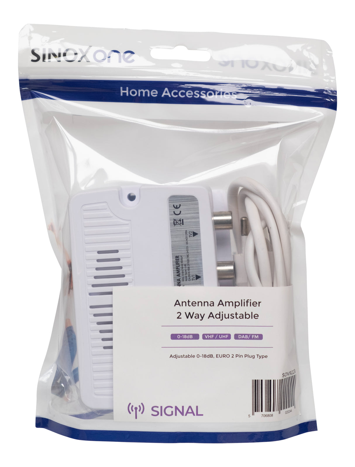 Sinox antenneforstærker 0-20 dB. Hvid