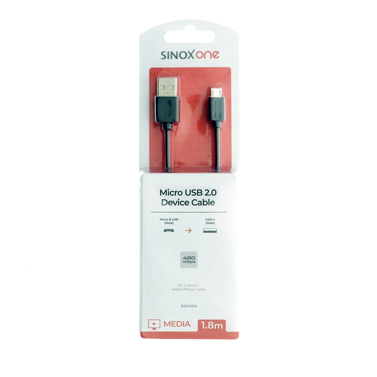 Sinox One USB A - Micro USB kabel. 1,8m. Sort