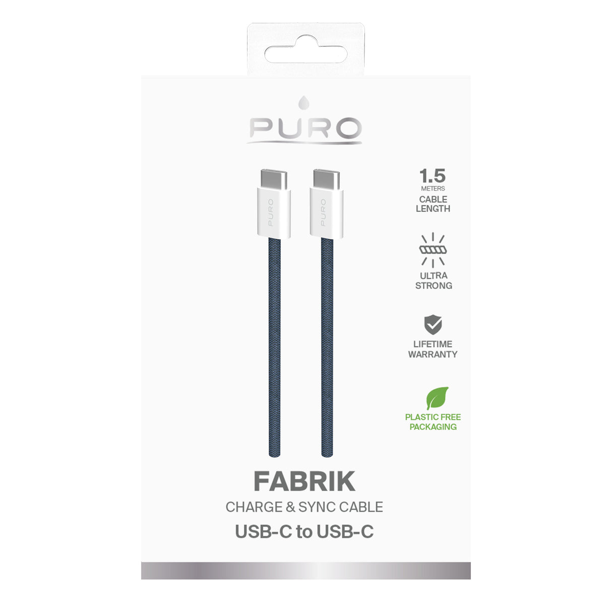 PURO Fabrik 2.0 60W USB-C til USB-C opladnings- og synkroniseringskabel 1,5 m