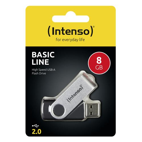 Intenso Basic Line USB-nøgle 8 GB USB Type-A 2.0 Sort, Sølv