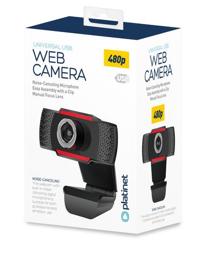 Platinet USB Webcam, 480p, Popular USB-A connection, Integrated Microphone, Noise Cancelling Microphone, Adjustable Clip Base, Black, Cable 1.5m, One Year Warranty, Box