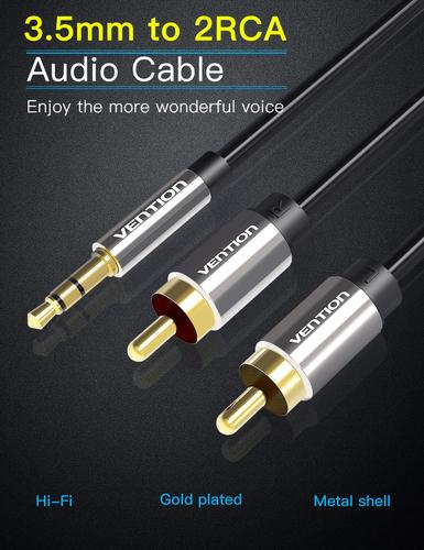 Vention BCFBH lydkabel 2 m 3.5mm TRRS 2 x RCA Sort