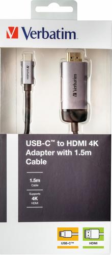 Verbatim 49144 video cable adapter 1.5 m USB Type-C HDMI Black, Silver
