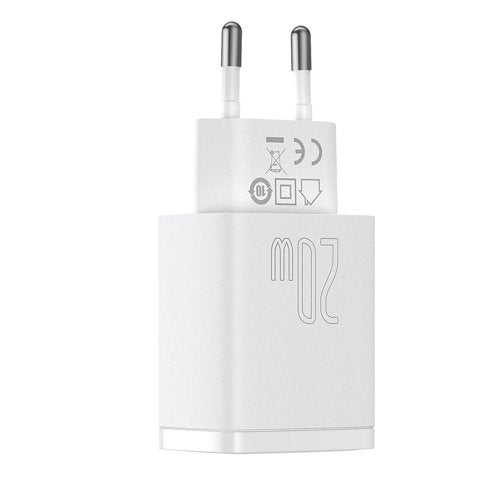 Baseus Kompakt hurtigoplader USB / USB Type C 20W 3A Strømforsyning Quick Charge 3.0 hvid (CCXJ-B02)