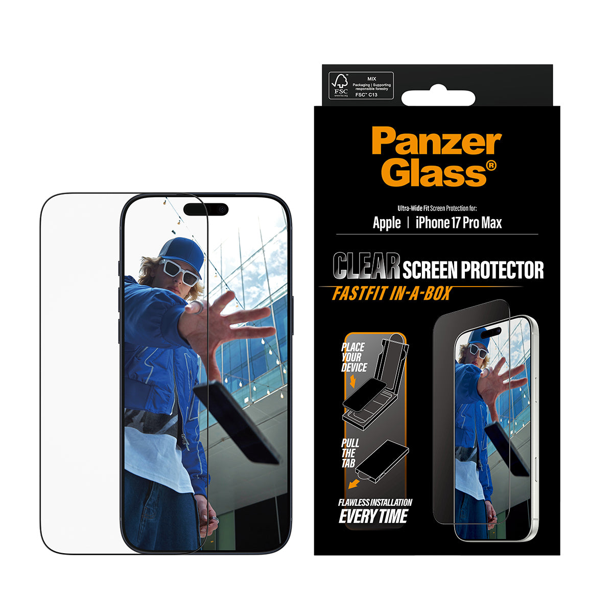 PG Screen Protect Black Frame iPhone 17 Pro Max UWF Fastfit