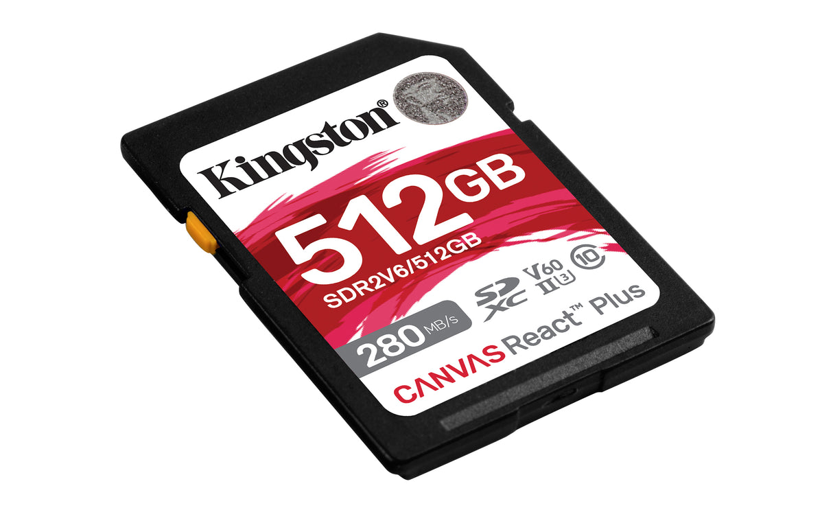 Kingston Technology 512 GB Canvas React Plus SDXC UHS-II 280R/150W U3 V60 til fuld HD/4K