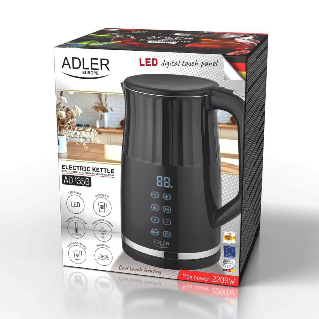 Adler AD 1350 elkedel 1,7 L 1850 W Sort