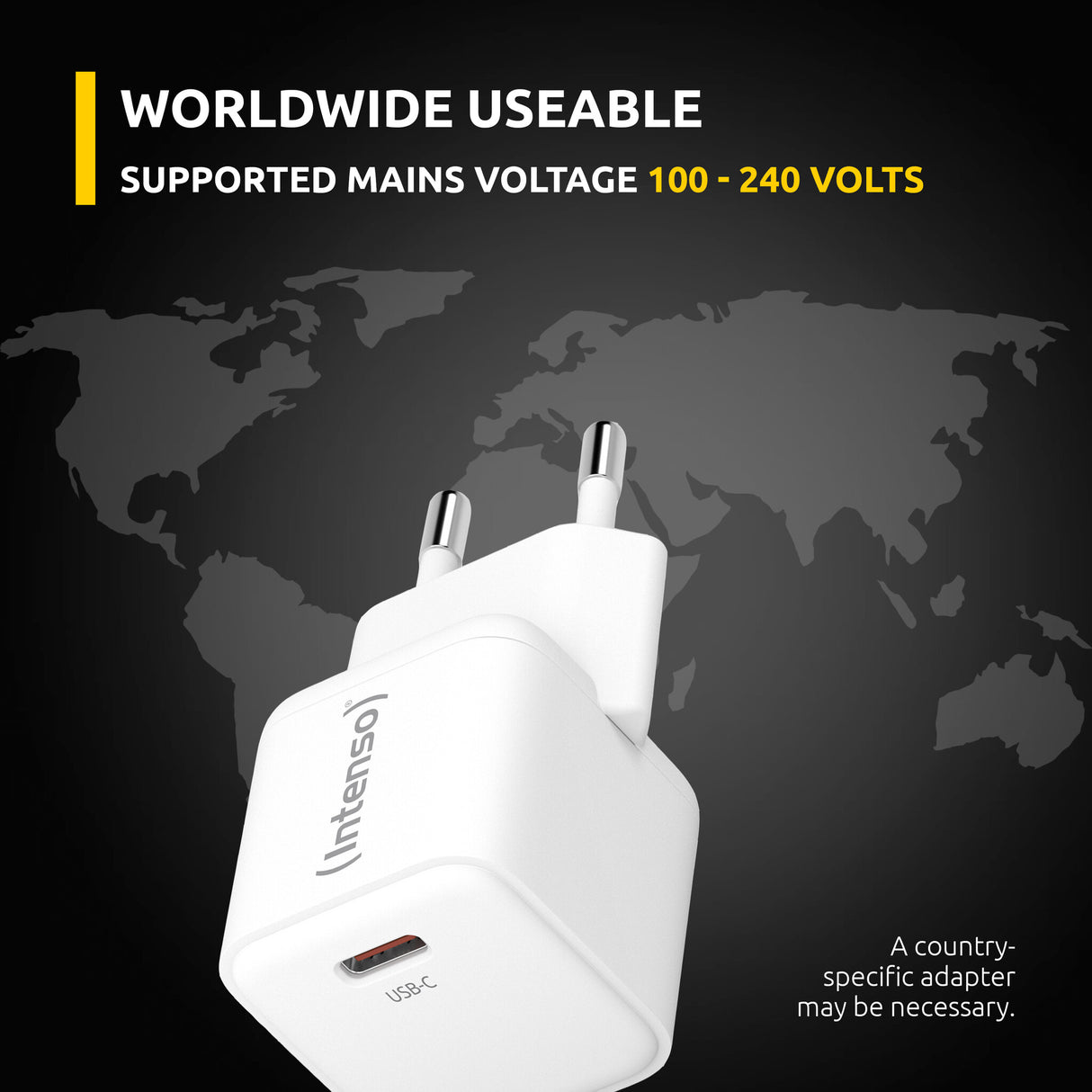 Intenso POWER ADAPTER USB-C GAN/7803022 Universel Hvid Vekselstrøm Hurtig opladning Indendørs