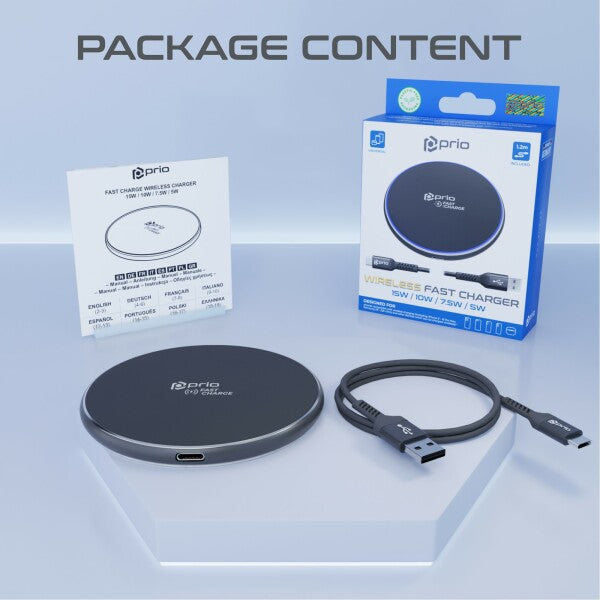 prio Trådløs hurtigoplader 15W (USB C) sort