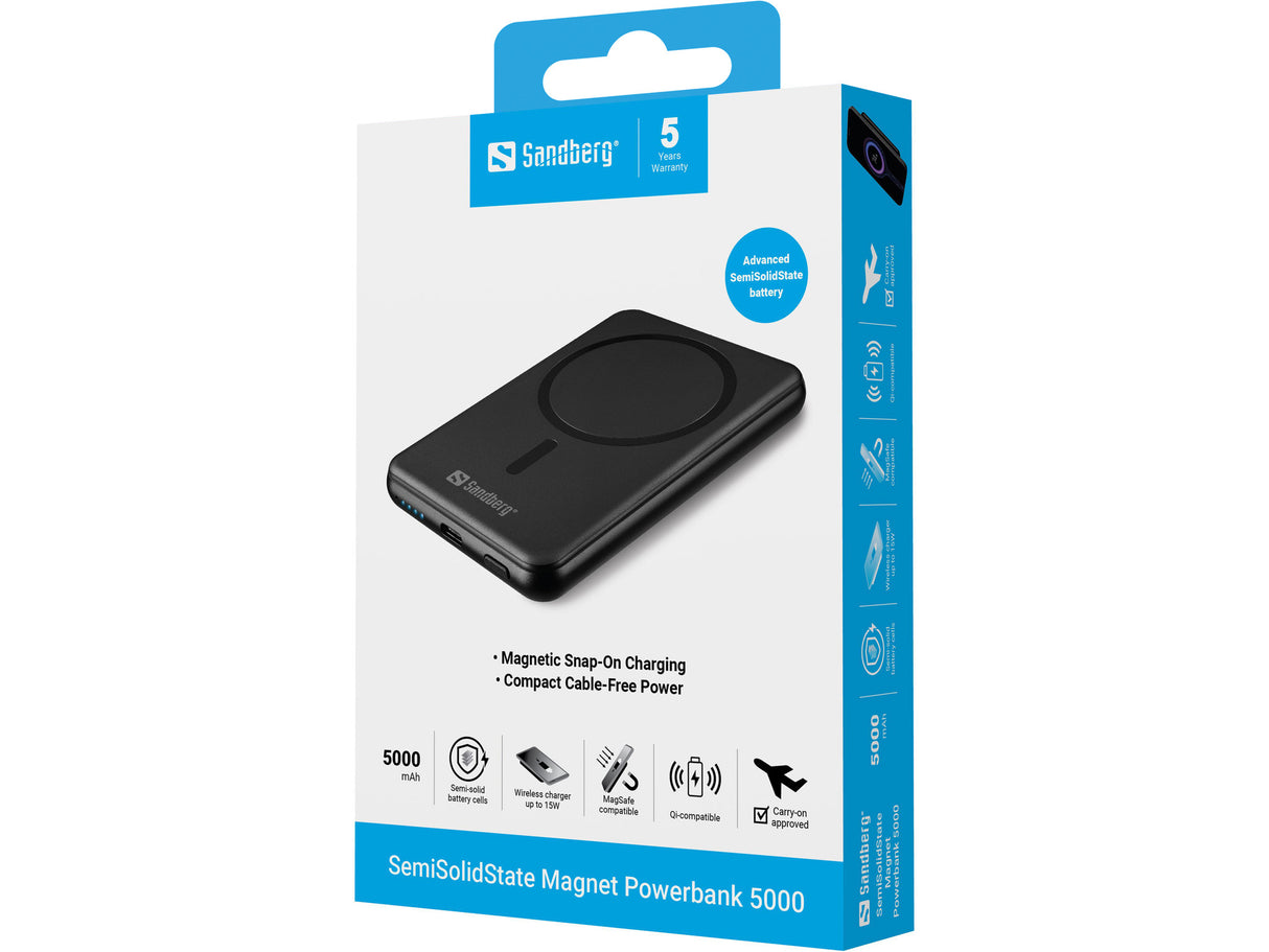 Sandberg 421-50 powerbank Halvfast tilstand 5000 mAh Trådløs opladning Sort