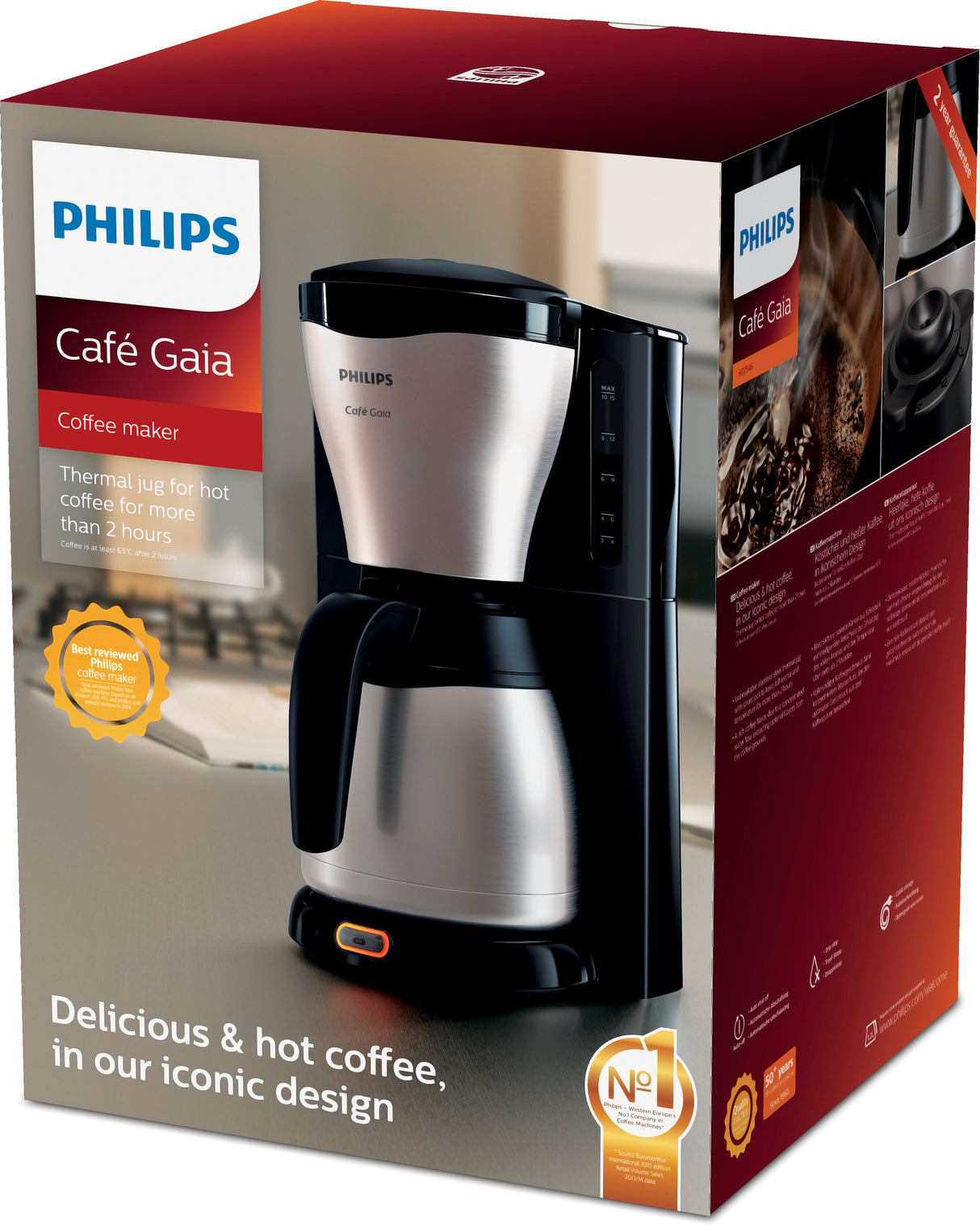 Philips Café Gaia HD7546 Kaffemaskine 1.2liter Metal/sort