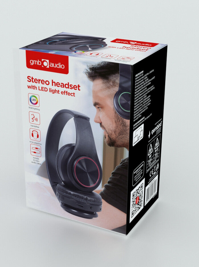 Gembird BHP-LED-01 hovedtelefoner/headset Kabel & trådløs Musik/hverdag Micro-USB Bluetooth Sort