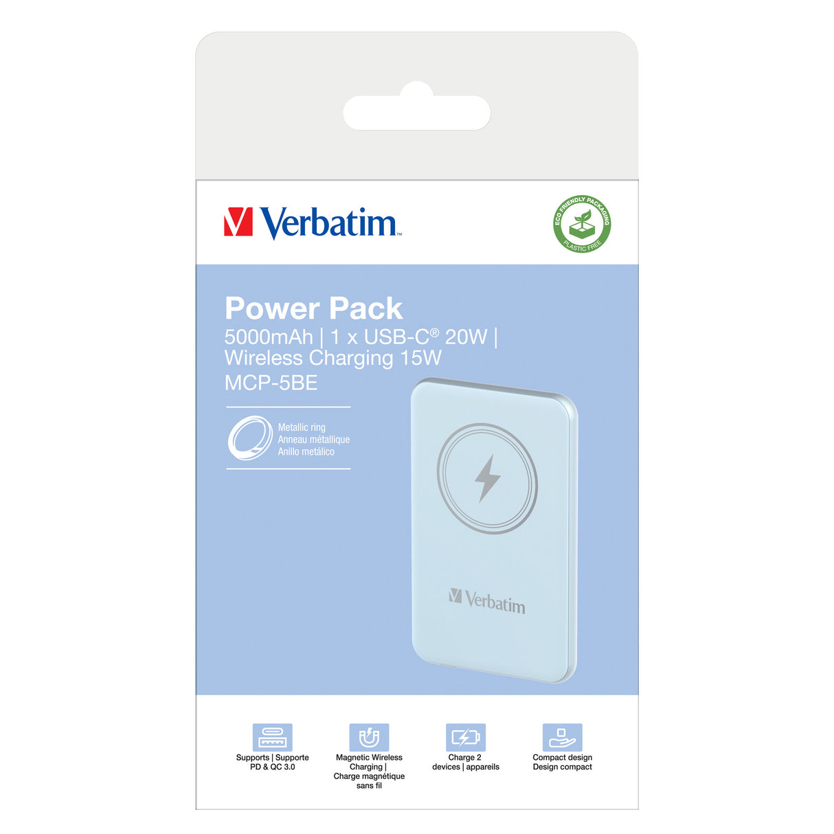 Verbatim Charge 'n' Go Lithium polymer (LiPo) 5000 mAh Trådløs opladning Blå