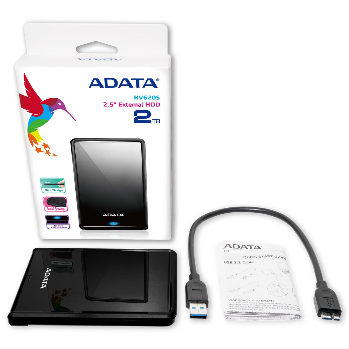ADATA AHV620S-2TU3-CBK external hard drive 2 TB 2.5" Micro-USB B 3.2 Gen 1 (3.1 Gen 1) Black