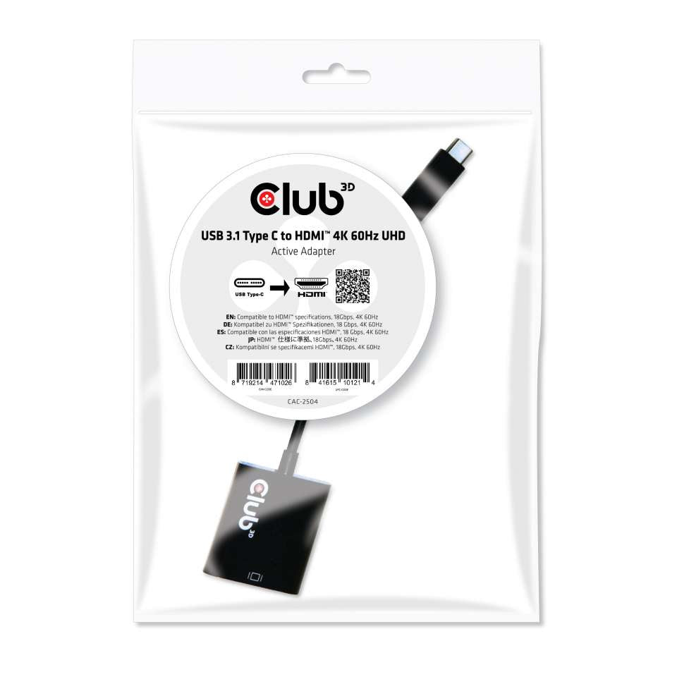 Club 3D CAC-2504 USB 3.1 Type C to HDMI 2.0 Ekstern videoadapter