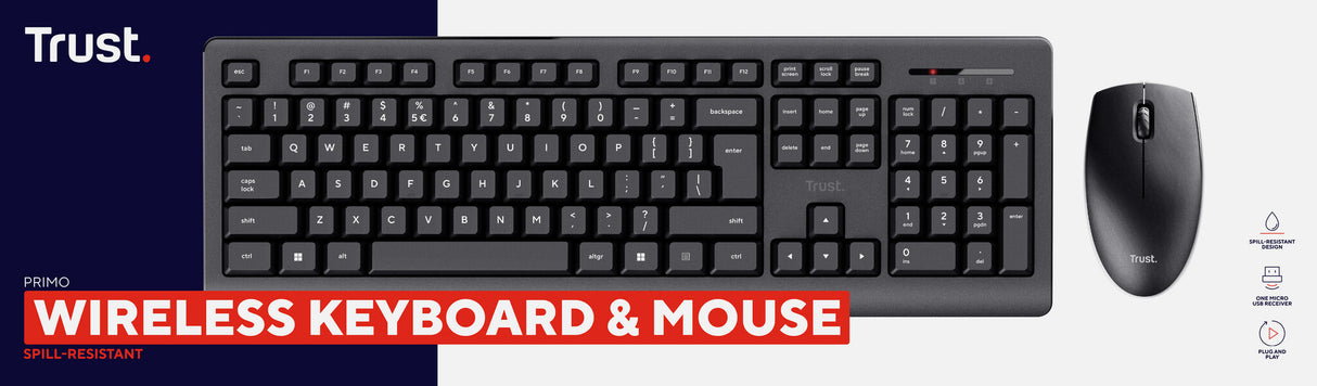 Trust Primo tastatur Mus inkluderet Universel RF trådløst QWERTY US engelsk Sort