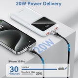 Vention Powerbank, ventiliacija, FHKW0, 10000 mAh, mikro USB, USB-C, 2xUSB-A, Hvid