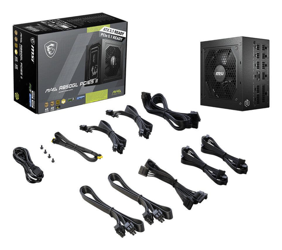 MSI MAG A850GL PCIE5 II enhed til strømforsyning 850 W 20+4 pin ATX ATX Sort