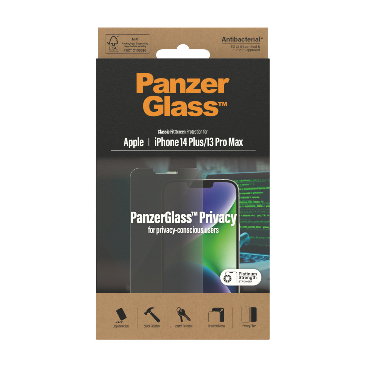 PanzerGlass ® Privacy Skærmbeskyttelse iPhone 14 Plus |13 Pro Max| Classic Fit