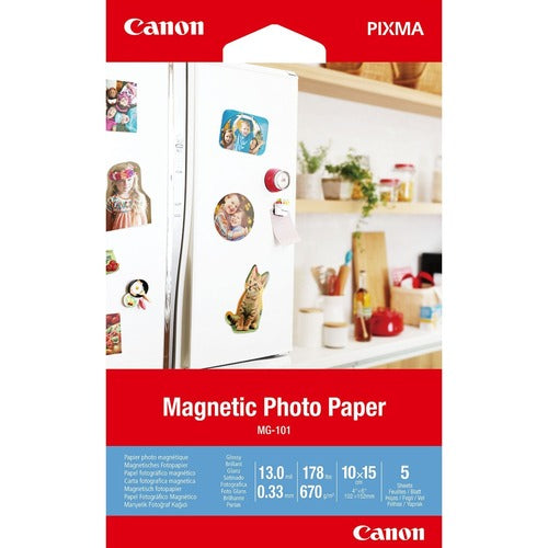 Canon MG-101 Inkjet Photo Paper - A6 - 101.60 mm x 152.40 mm - 178 lb Basis Weight - 670 g/m² Grammage - Glossy - 5 Sheet