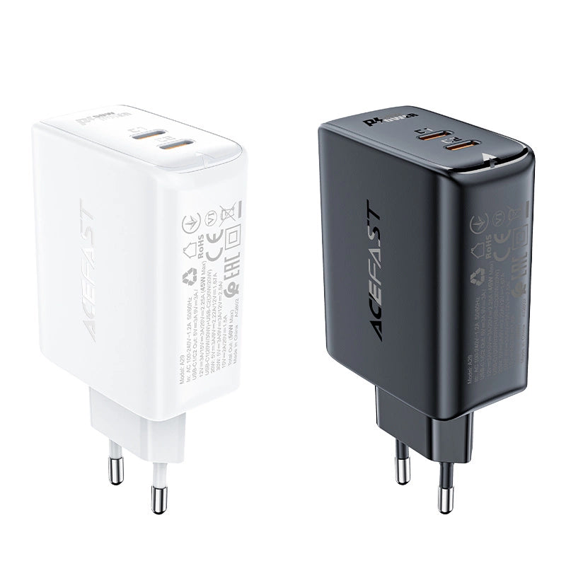 Acefast A29 PD50W GaN (USB-C + USB-C) dobbelt port oplader sort
