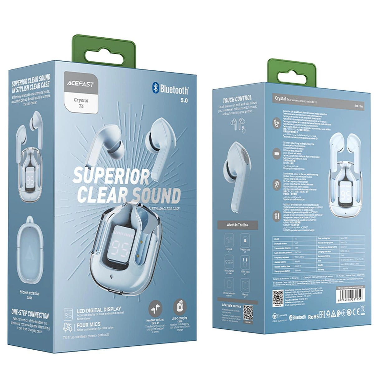 Acefast T6 TWS Bluetooth In-Ear trådløse hovedtelefoner - lysblå