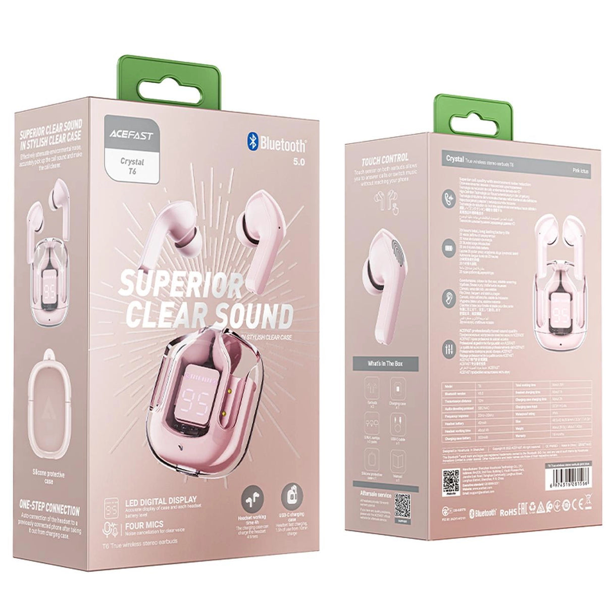 Acefast T6 TWS Bluetooth In-Ear trådløse hovedtelefoner - Pink