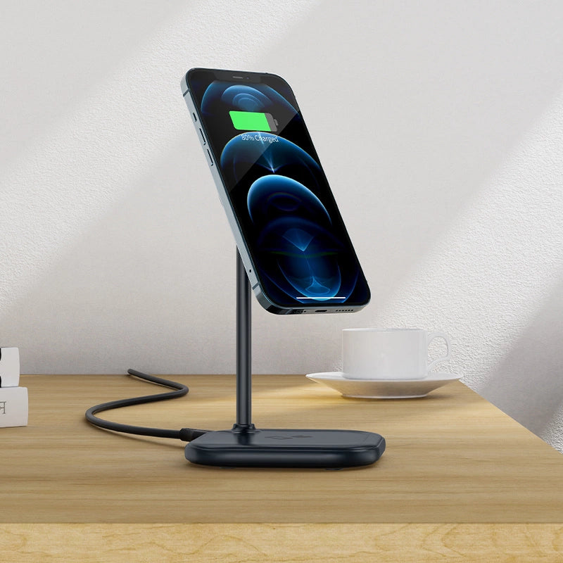 Acefast 15W Qi trådløs oplader til iPhone (med MagSafe) og Apple AirPods Standholder Magnetisk Holder Grå (E6 grå)