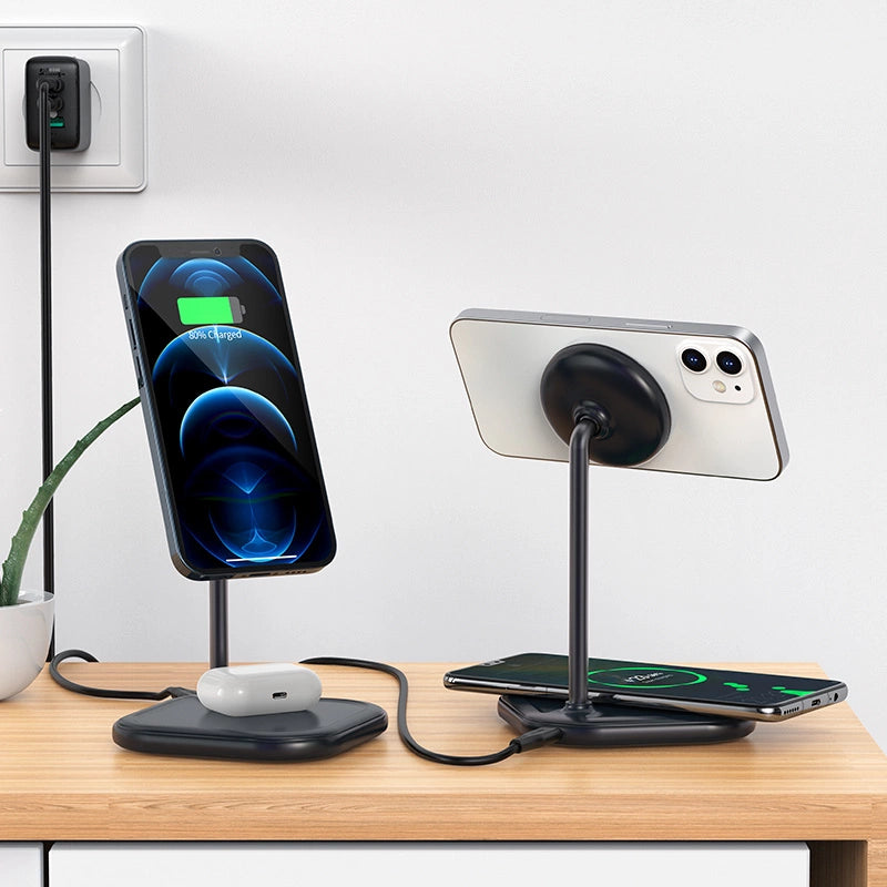 Acefast 15W Qi trådløs oplader til iPhone (med MagSafe) og Apple AirPods Standholder Magnetisk Holder Grå (E6 grå)