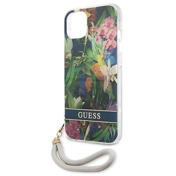 Guess GUHCP13MHFLSB iPhone 13 6.1" blå/blå hardcase Flower Strap