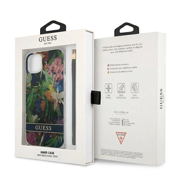 Guess GUHCP13MHFLSB iPhone 13 6.1" blå/blå hardcase Flower Strap