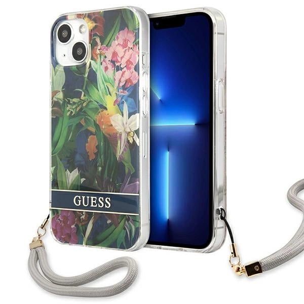 Guess GUHCP13SHFLSB iPhone 13 mini 5.4" blå/blå hardcase Flower Strap