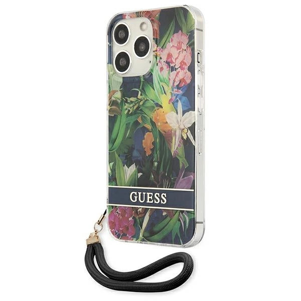 Guess GUHCP13XHFLSB iPhone 13 Pro Max 6.7" blå/blå hardcase Flower Strap