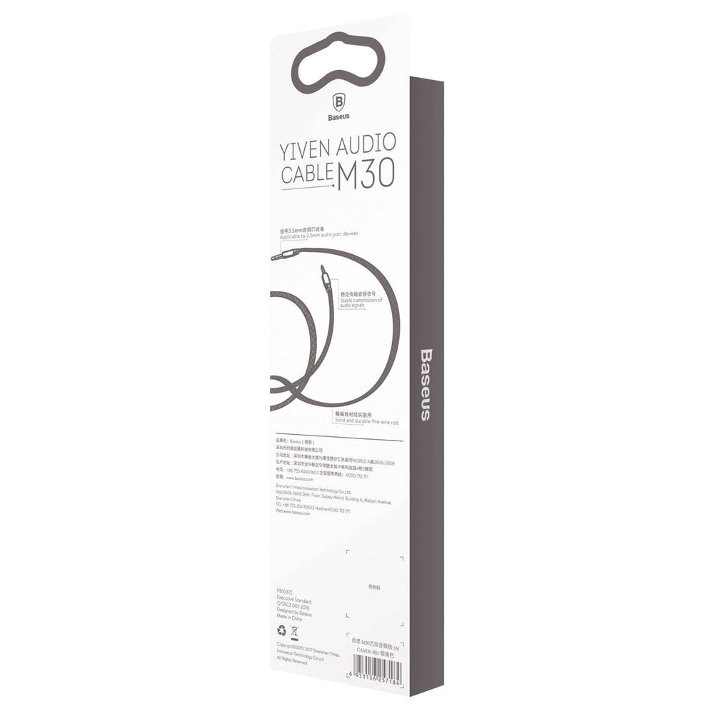 Baseus Yiven M30 stereo AUX 3,5 mm lydkabel mandlig mini jack 1m sølv-sort (CAM30-BS1)