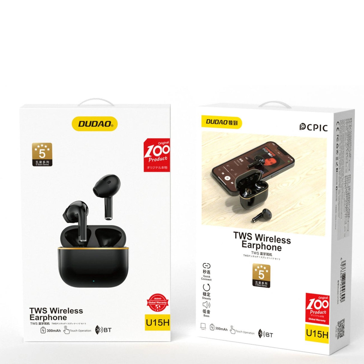 Dudao U15H TWS Bluetooth 5.1 trådløse hovedtelefoner sort